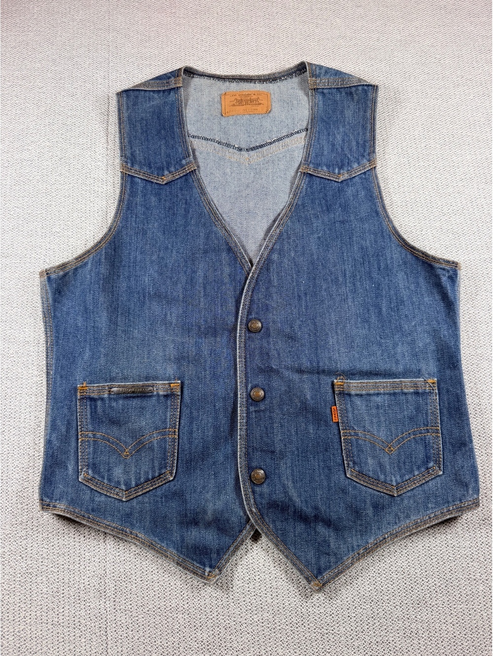 Vintage Levis Orange Tab Denim Vest Made in USA Western Jean Waistcoat